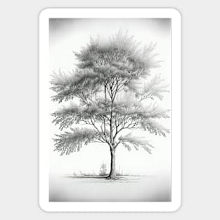 Minimal Art Pencil Sketch Black And White Tree Minimalistic Sticker